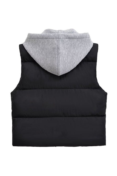 FAUX SWEATSHIRT HOODED VEST